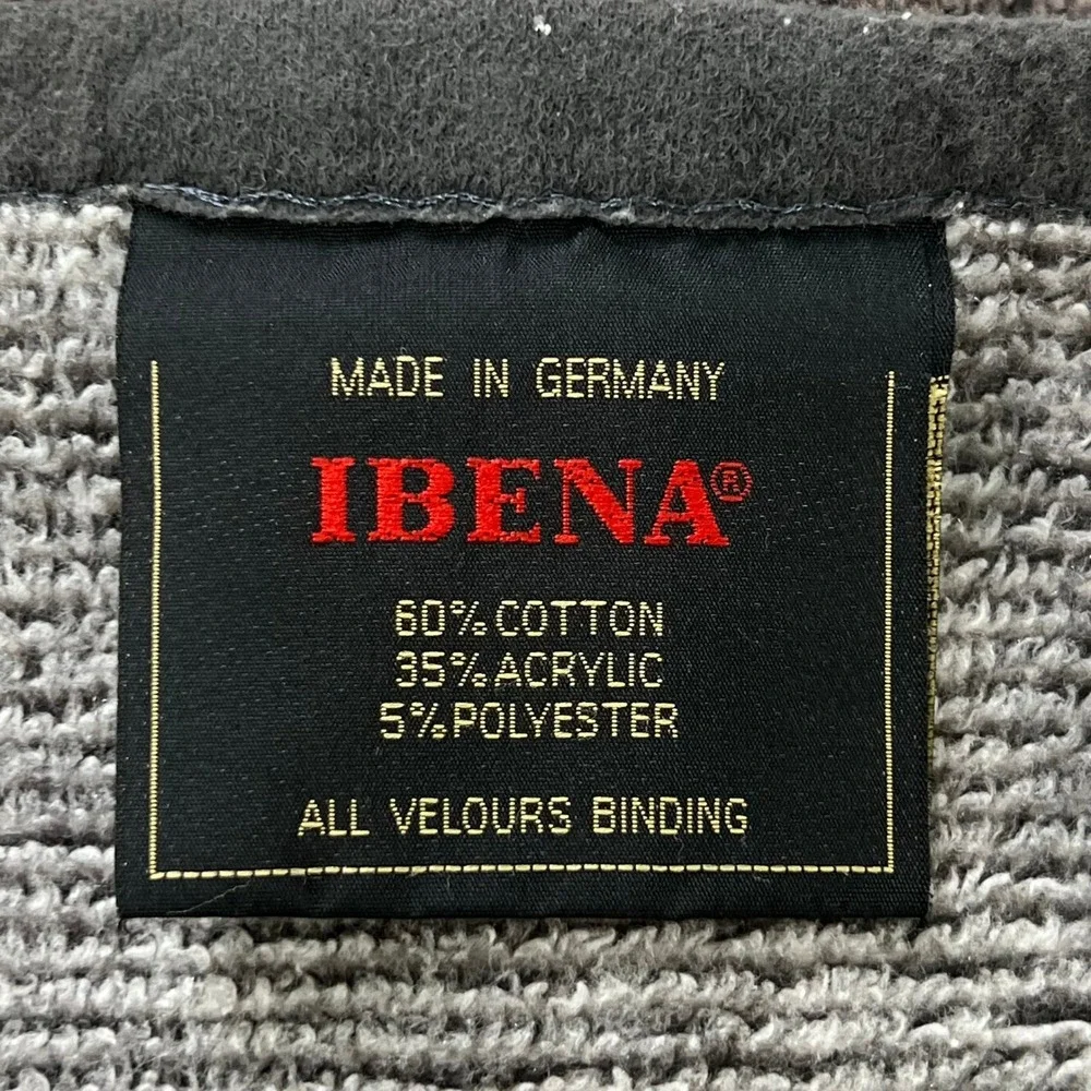 Vtg. IBENA Woven Jacquard Throw Blanket Geometric Germany Made Grey Velour 53x76